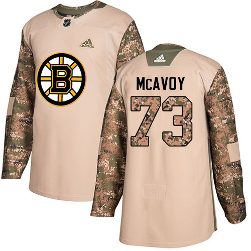 Adidas Bruins #73 Charlie McAvoy Camo Authentic Veterans Day Stitched NHL Jersey - Click Image to Close